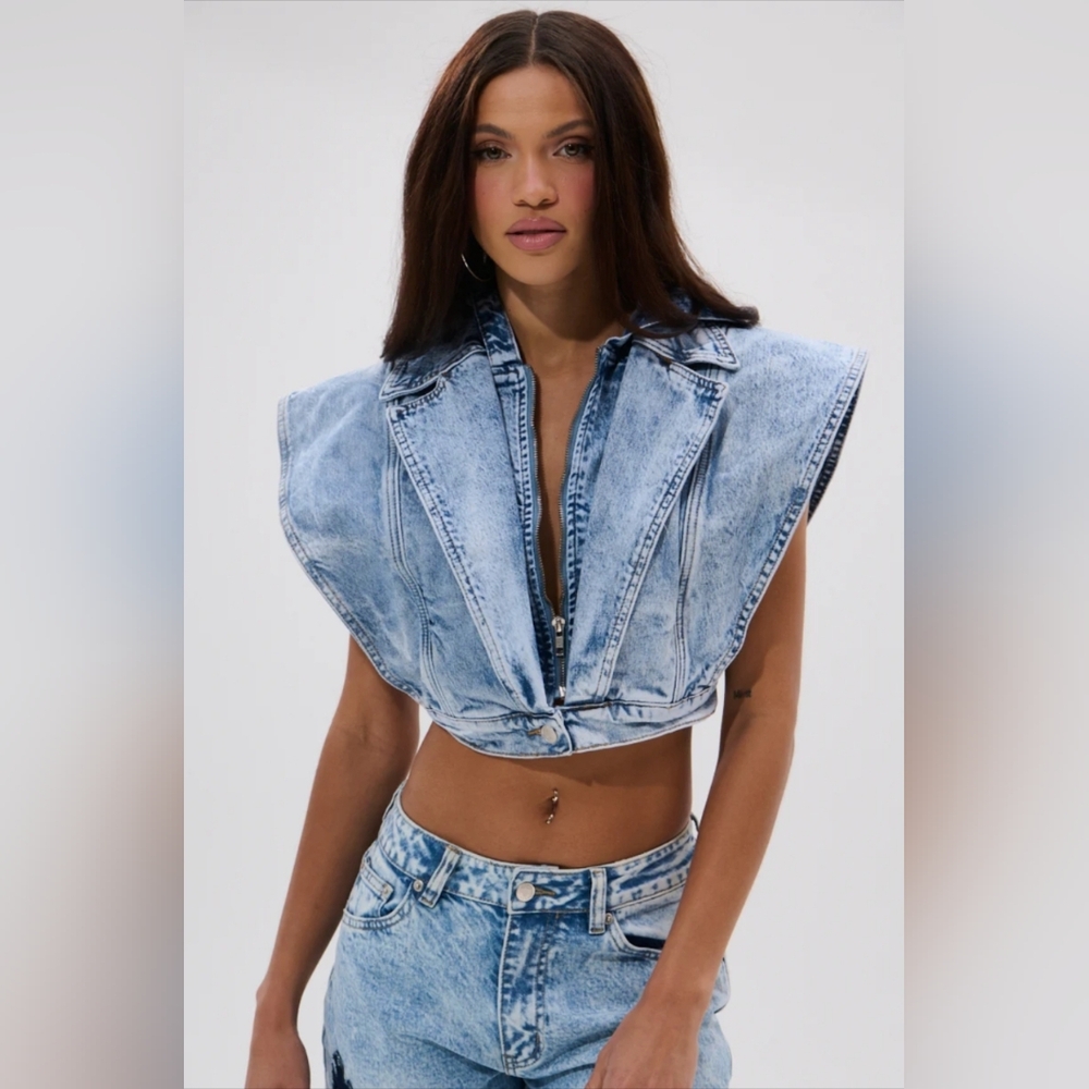 AKIRA Light Blue Denim Hoodie Top